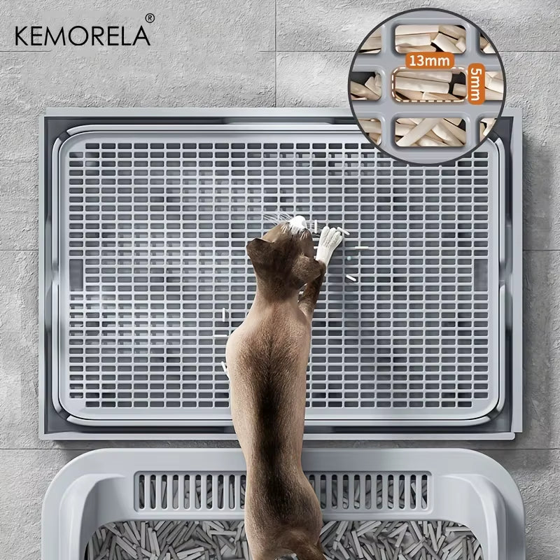 Extra Large Stainless Steel Cat Litter Box with Lid - Enclosed Litterpan High-Sided Resistant Leak-Proof Cat Litter Mat