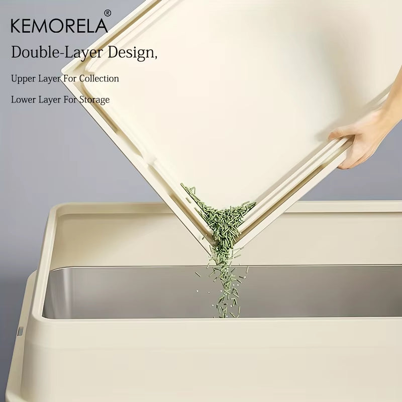 Extra Large Stainless Steel Cat Litter Box with Lid - Enclosed Litterpan High-Sided Resistant Leak-Proof Cat Litter Mat