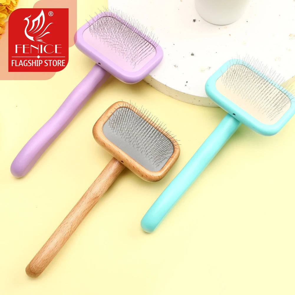 Fenice Pet Grooming Comb Wooden Handle Needle Comb for Hair Pet Brush Beauty Brush Dog Accessories