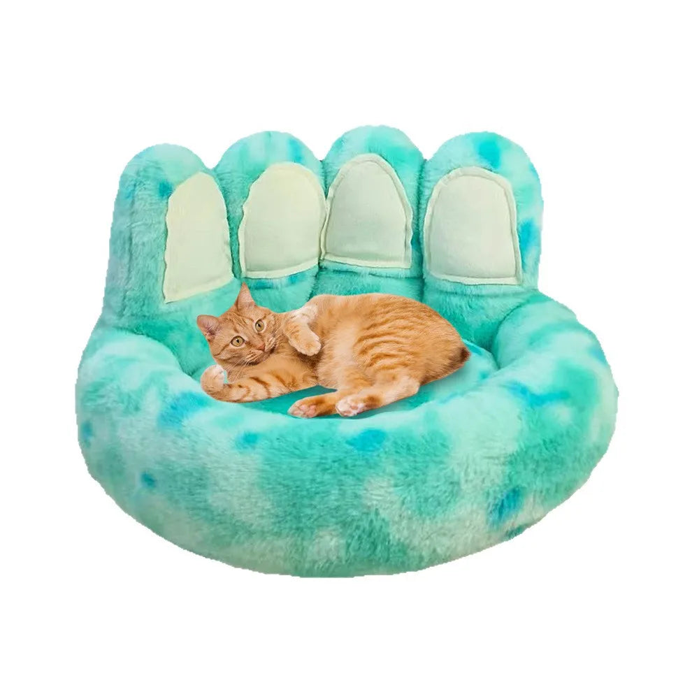 Round Dog Bed Fluffy Rabbit Fur Pet Bed Winter Warm Cat Bed Labubu Bear Paw Design Cat House Cat Bed Pet Supplies Dog Kennel