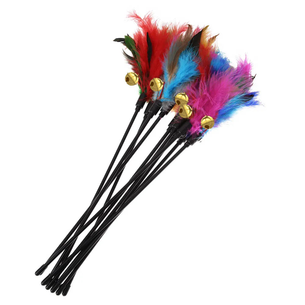 5Pcs/Set Cat Interactive Wand Colorful Feather Chicken Feather Cat Stick Bell Portable Creative Fashion Novelty Pet Cat Supplies