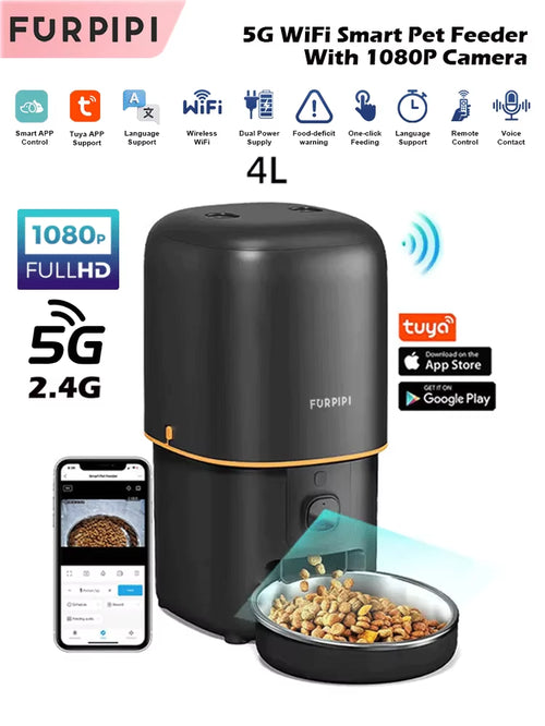 Automatic Cat Feeder Camera Pet Smart Cat Food Kibble Dispenser 2.4G/5Gwifi Tuya APP Control Auto Feeder for Cat Dog Accessories