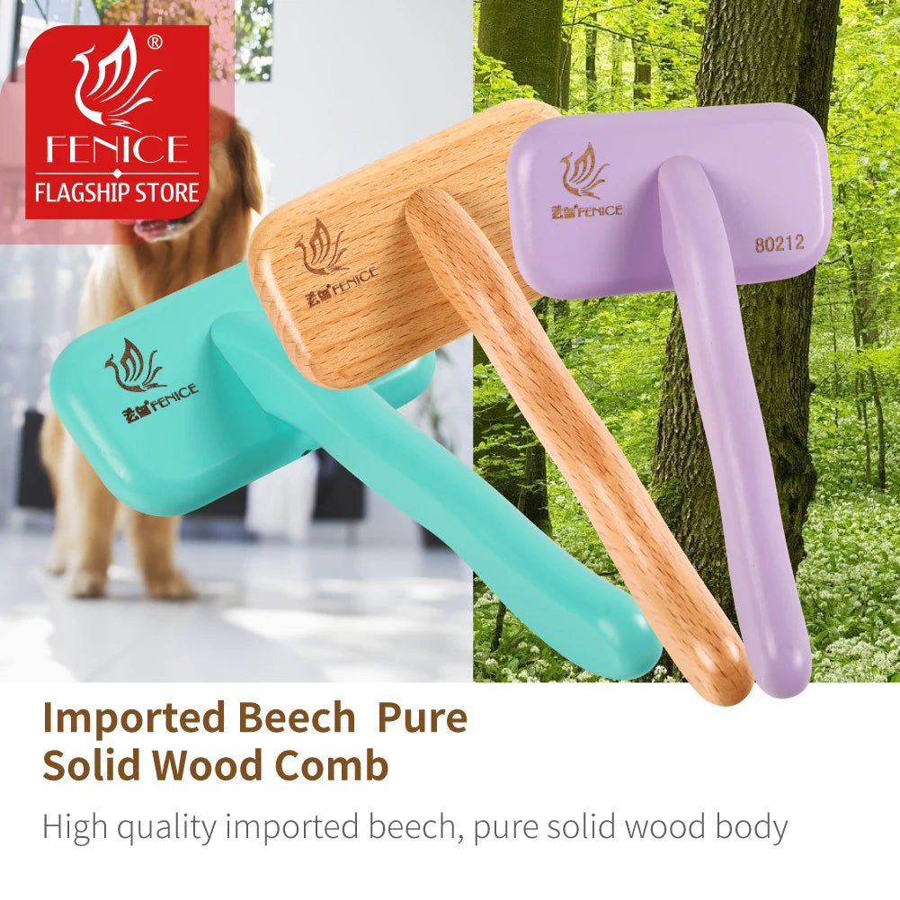 Fenice Pet Grooming Comb Wooden Handle Needle Comb for Hair Pet Brush Beauty Brush Dog Accessories