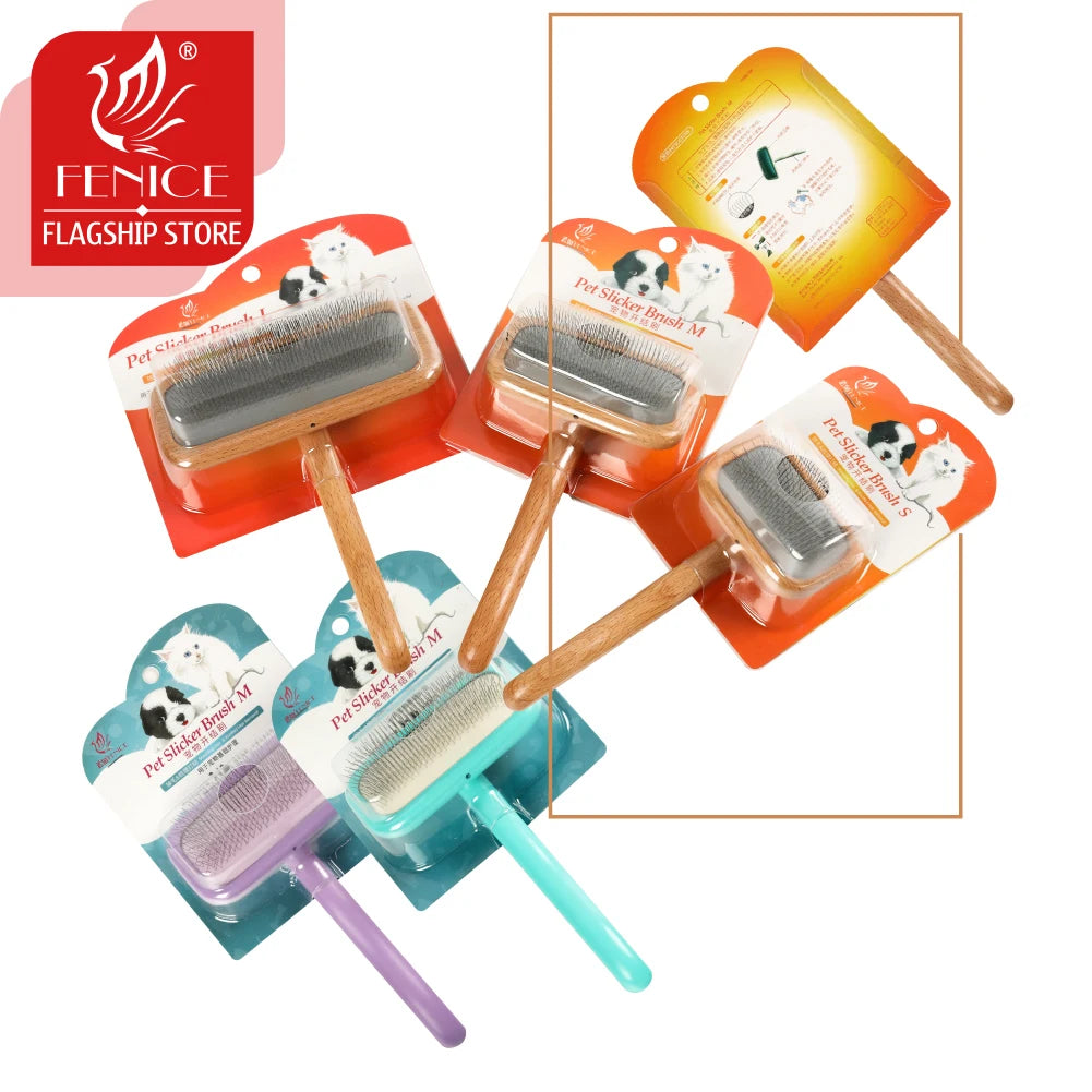 Fenice Pet Grooming Comb Wooden Handle Needle Comb for Hair Pet Brush Beauty Brush Dog Accessories