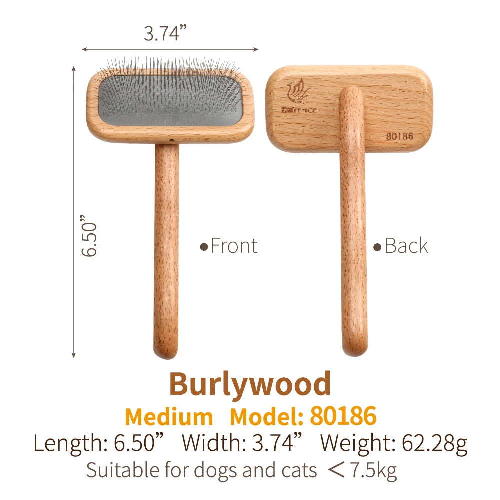 Fenice Pet Grooming Comb Wooden Handle Needle Comb for Hair Pet Brush Beauty Brush Dog Accessories