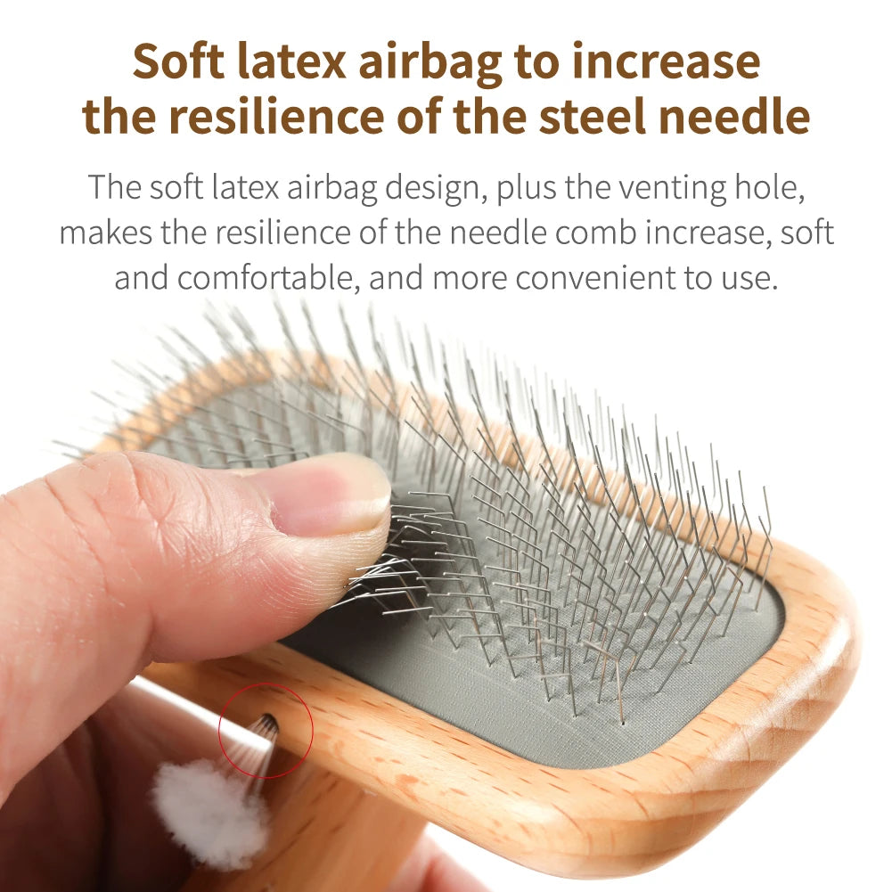 Fenice Pet Grooming Comb Wooden Handle Needle Comb for Hair Pet Brush Beauty Brush Dog Accessories