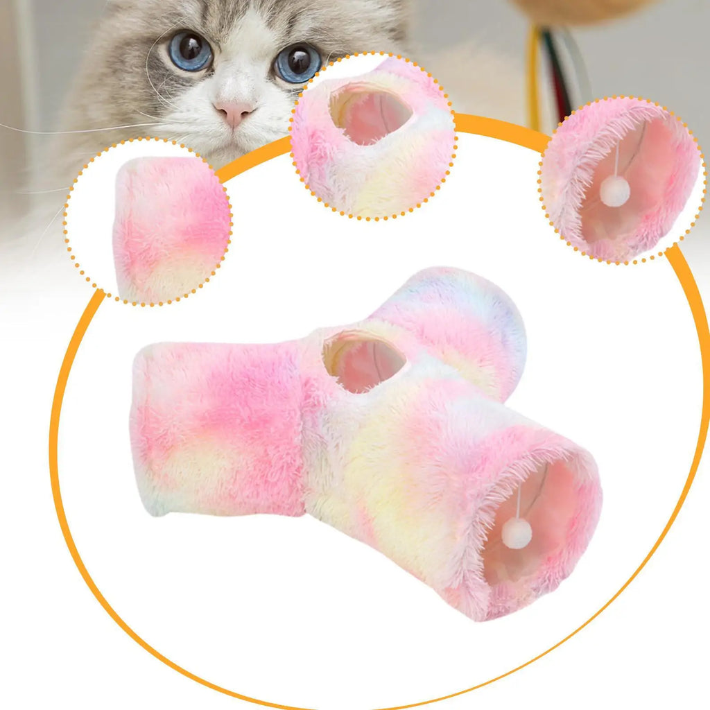 Plush Pet Cat Tunnel Tube 3 Way Interactive Toys Stylish Portable Utility for Farmhouse Indoor Living Room Home Bedroom