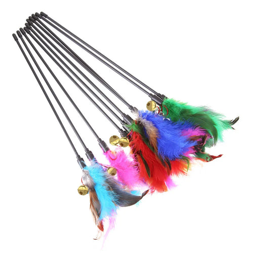 5Pcs/Set Cat Interactive Wand Colorful Feather Chicken Feather Cat Stick Bell Portable Creative Fashion Novelty Pet Cat Supplies