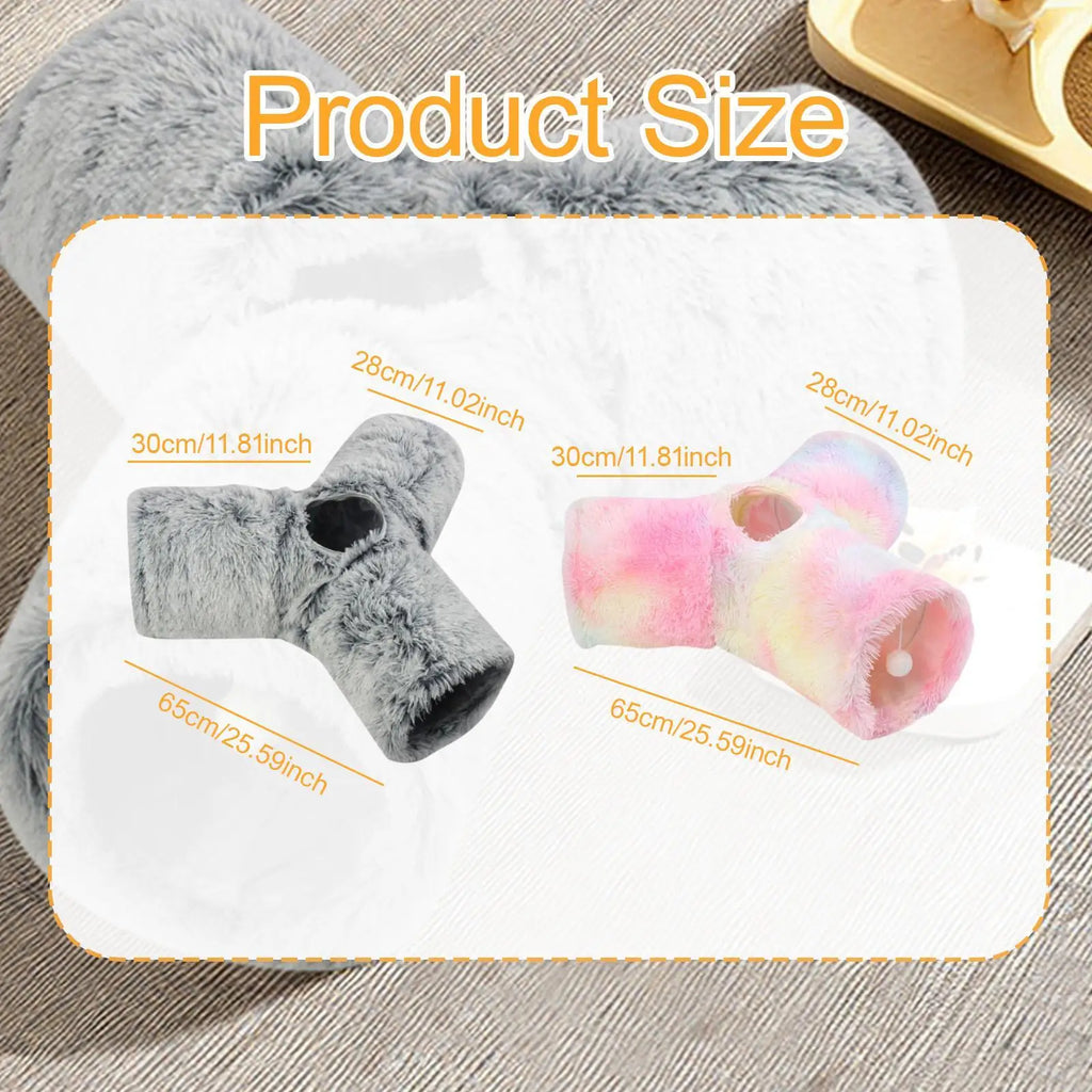 Plush Pet Cat Tunnel Tube 3 Way Interactive Toys Stylish Portable Utility for Farmhouse Indoor Living Room Home Bedroom