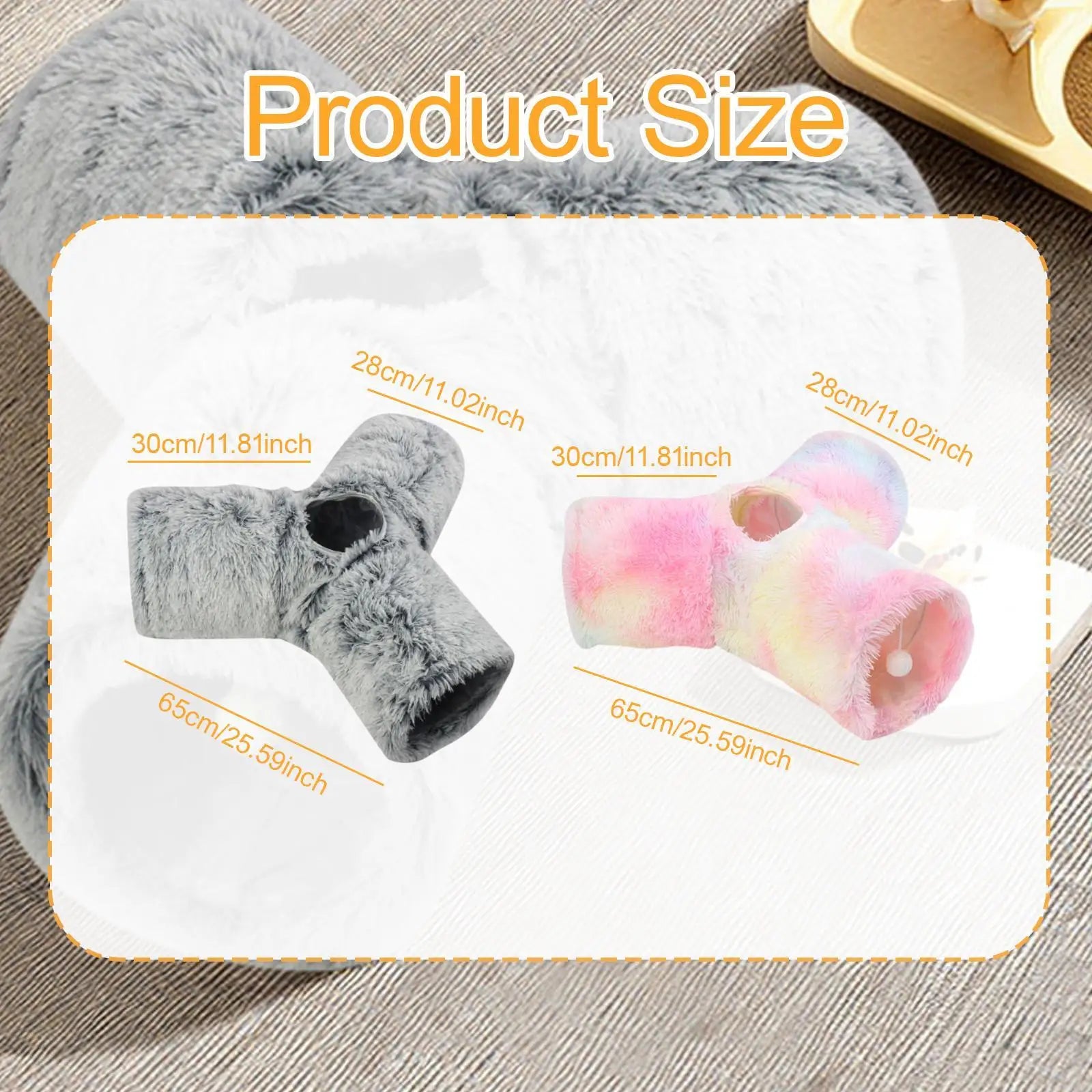 Plush Pet Cat Tunnel Tube 3 Way Interactive Toys Stylish Portable Utility for Farmhouse Indoor Living Room Home Bedroom