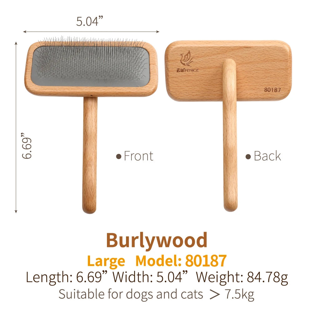 Fenice Pet Grooming Comb Wooden Handle Needle Comb for Hair Pet Brush Beauty Brush Dog Accessories