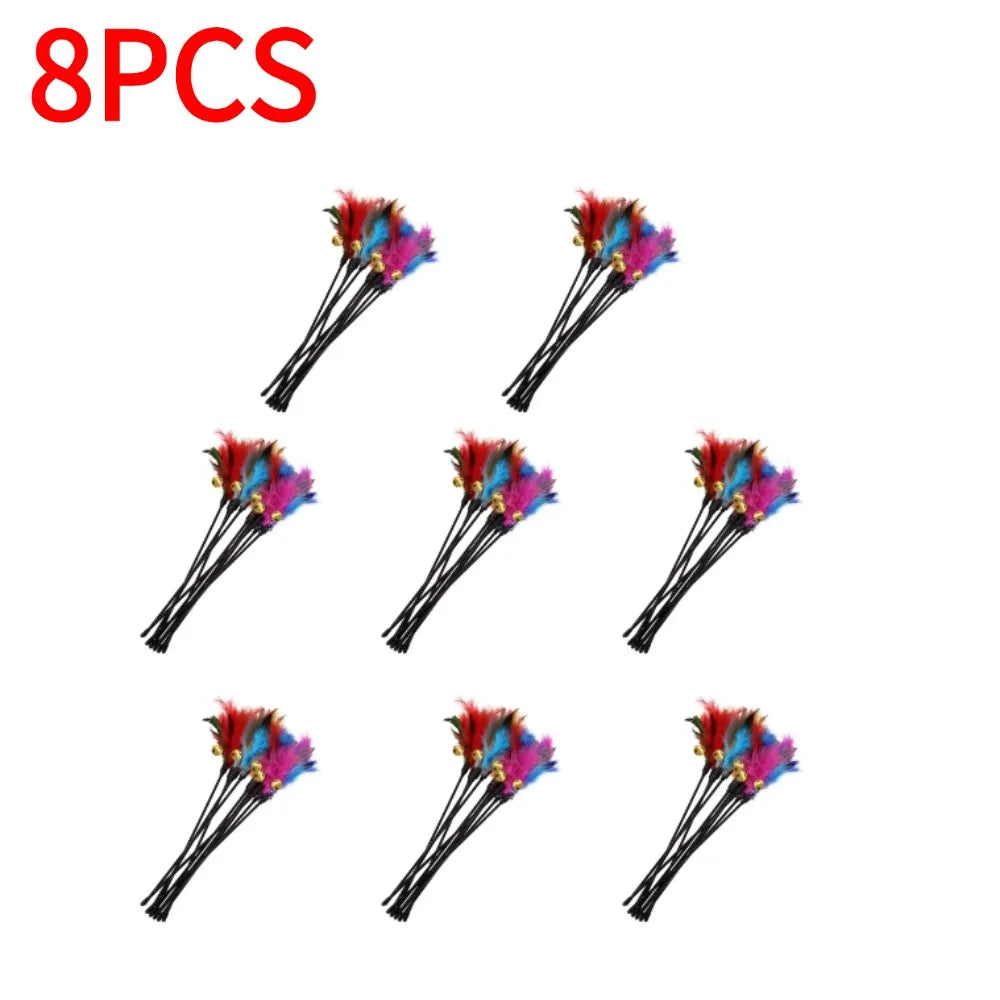 5Pcs/Set Cat Interactive Wand Colorful Feather Chicken Feather Cat Stick Bell Portable Creative Fashion Novelty Pet Cat Supplies