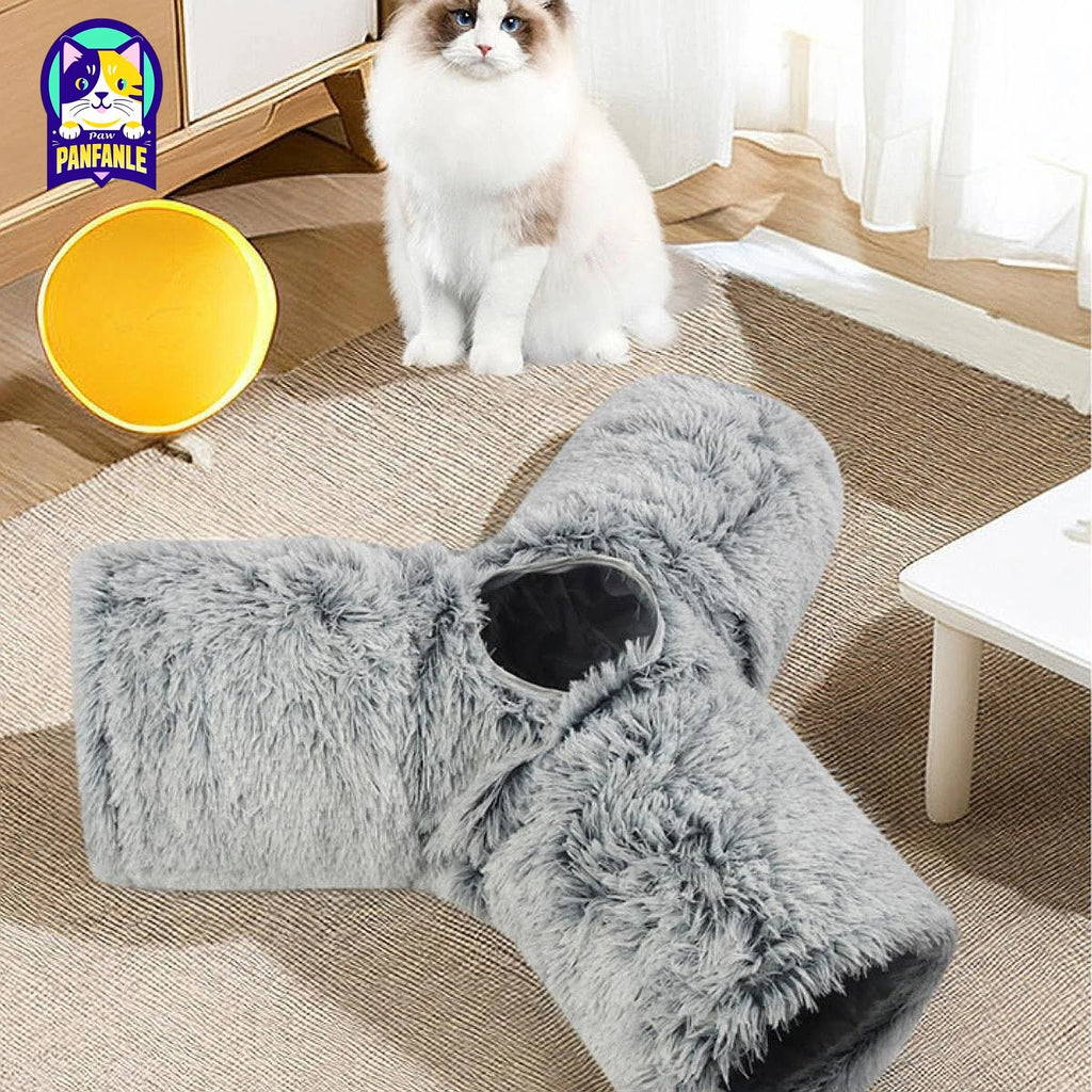 Plush Pet Cat Tunnel Tube 3 Way Interactive Toys Stylish Portable Utility for Farmhouse Indoor Living Room Home Bedroom