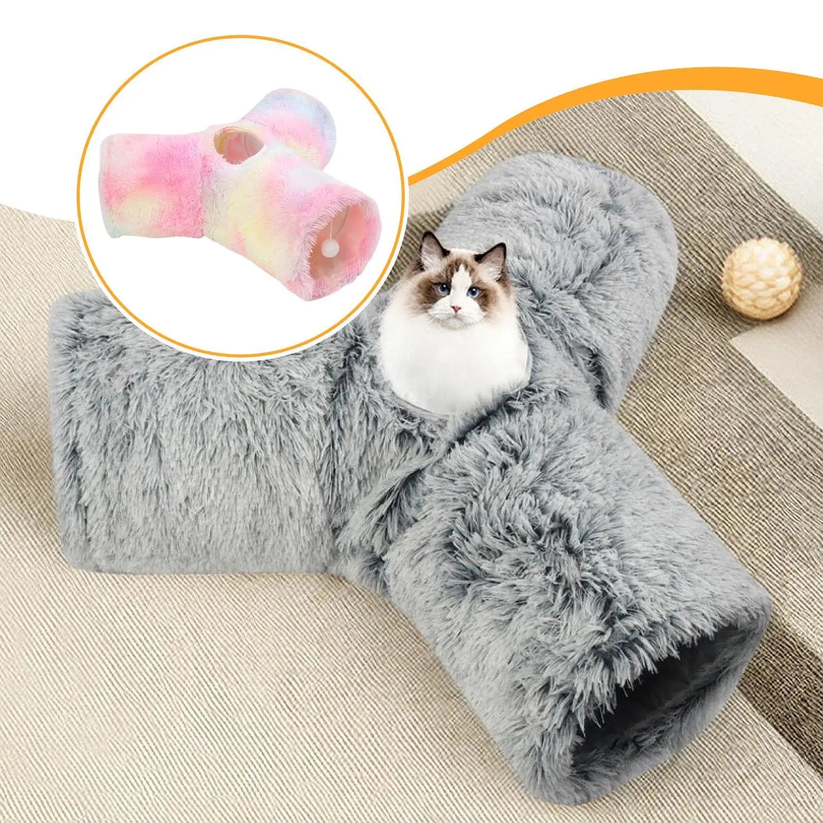 Plush Pet Cat Tunnel Tube 3 Way Interactive Toys Stylish Portable Utility for Farmhouse Indoor Living Room Home Bedroom