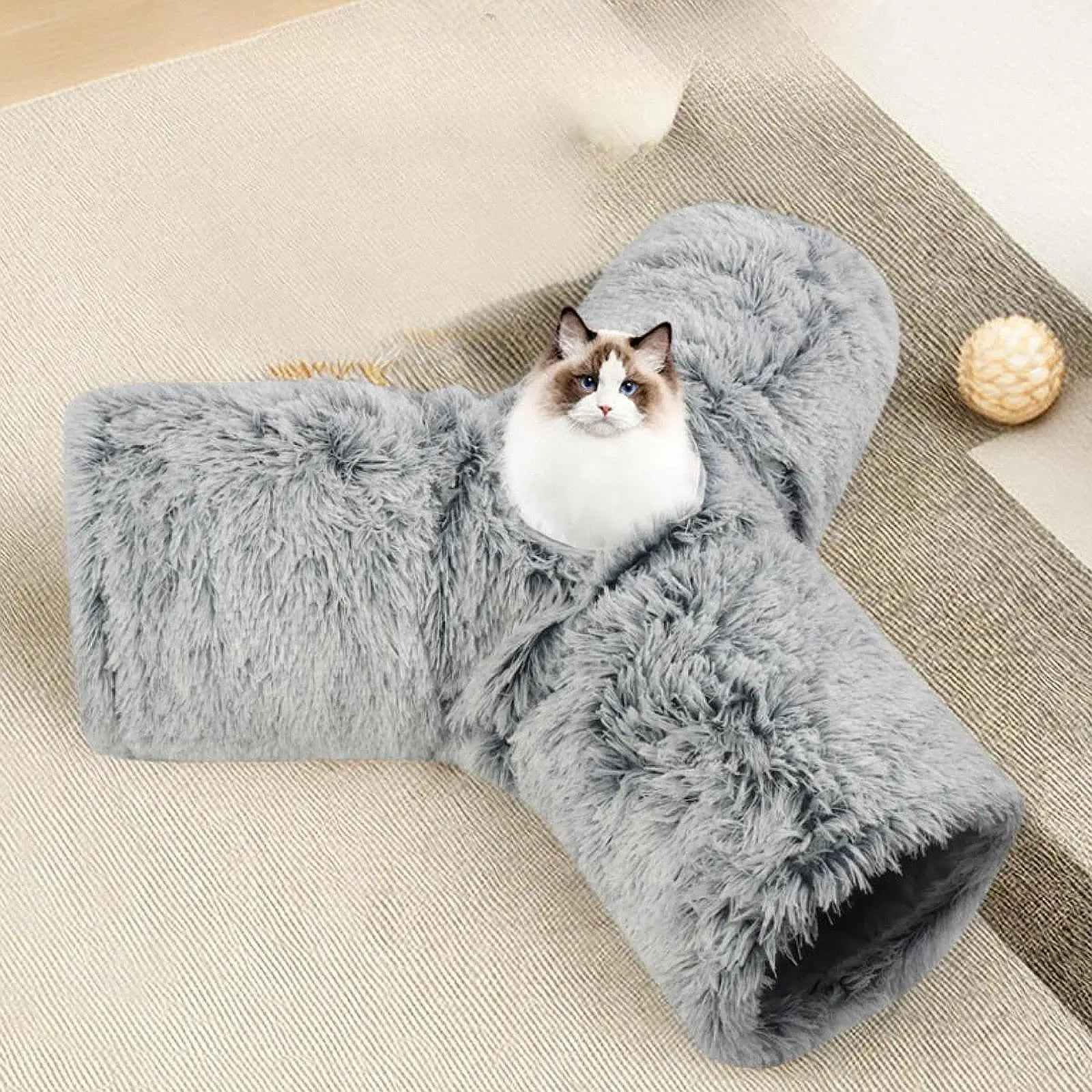 Plush Pet Cat Tunnel Tube 3 Way Interactive Toys Stylish Portable Utility for Farmhouse Indoor Living Room Home Bedroom