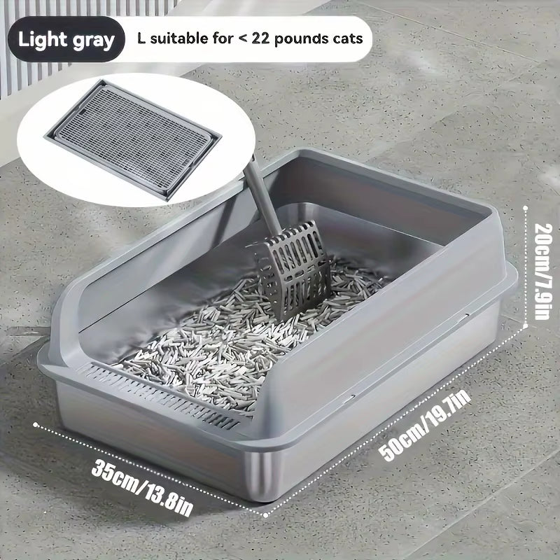 Extra Large Stainless Steel Cat Litter Box with Lid - Enclosed Litterpan High-Sided Resistant Leak-Proof Cat Litter Mat